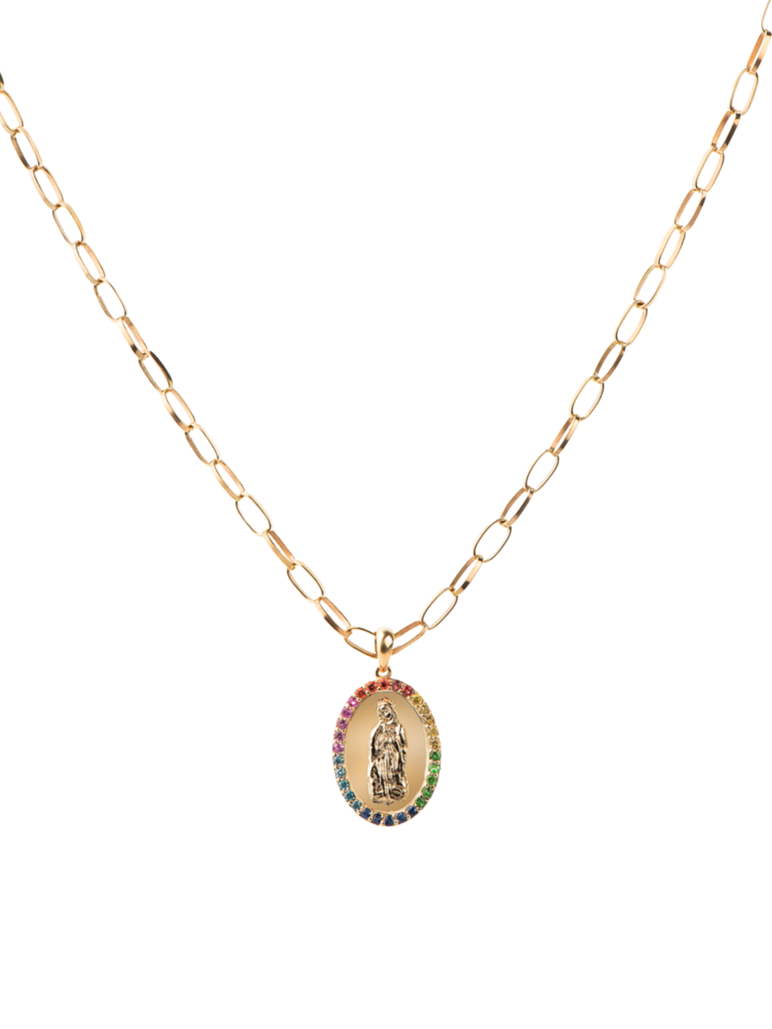 Virgin mary colourful pendant necklace